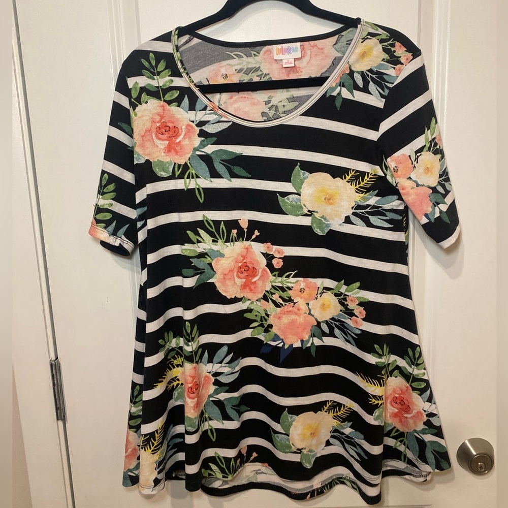 LulaRoe striped with floral perfect t Tshirt